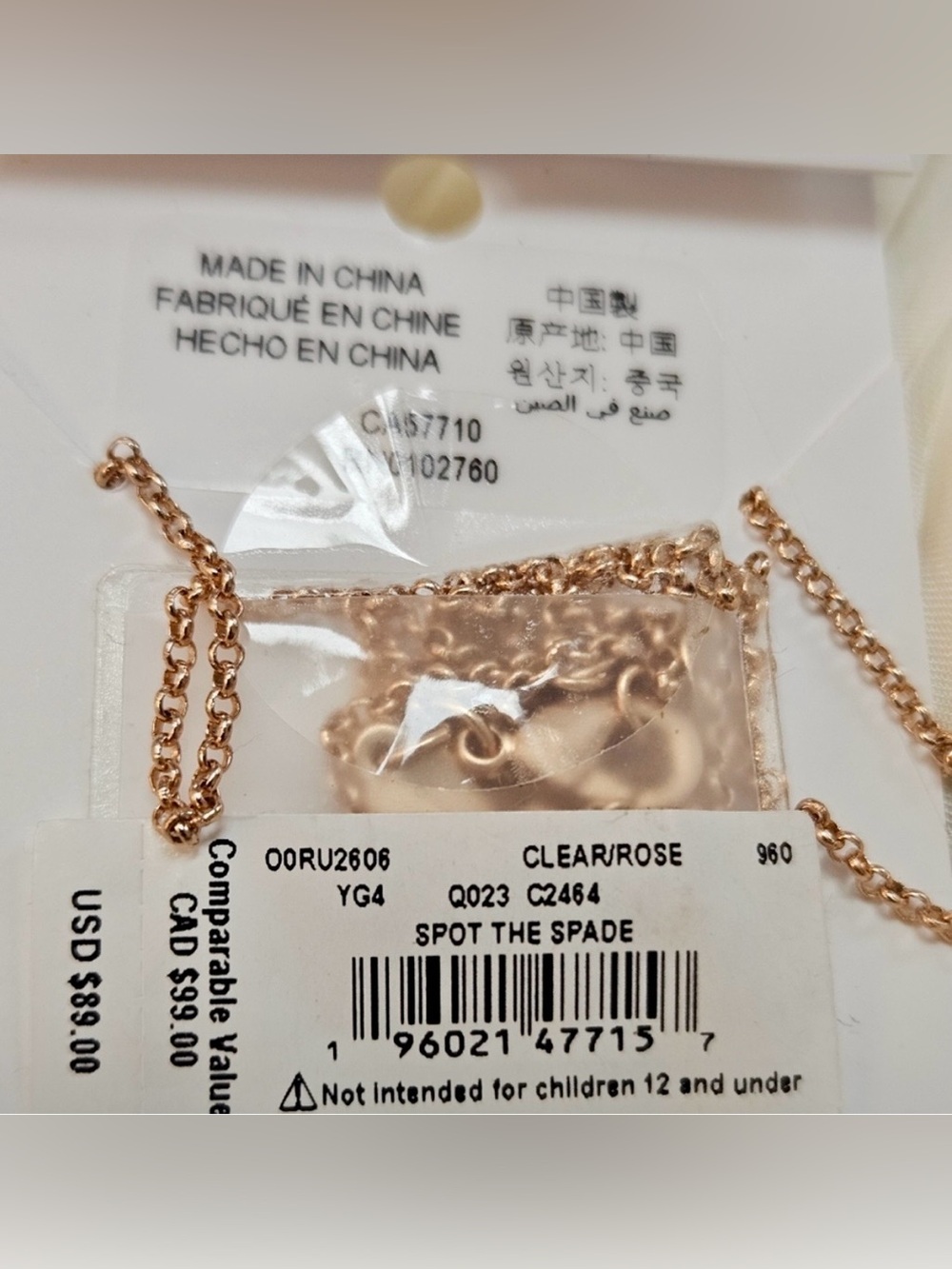 Kate Spade “Spot The Spade” Rose Gold Pave Charm Pendant Necklace -NWT - Picture 3 of 6